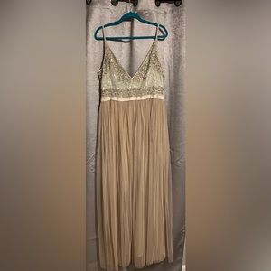 BHLDN nude dress with adjustable straps, sequins, floor length